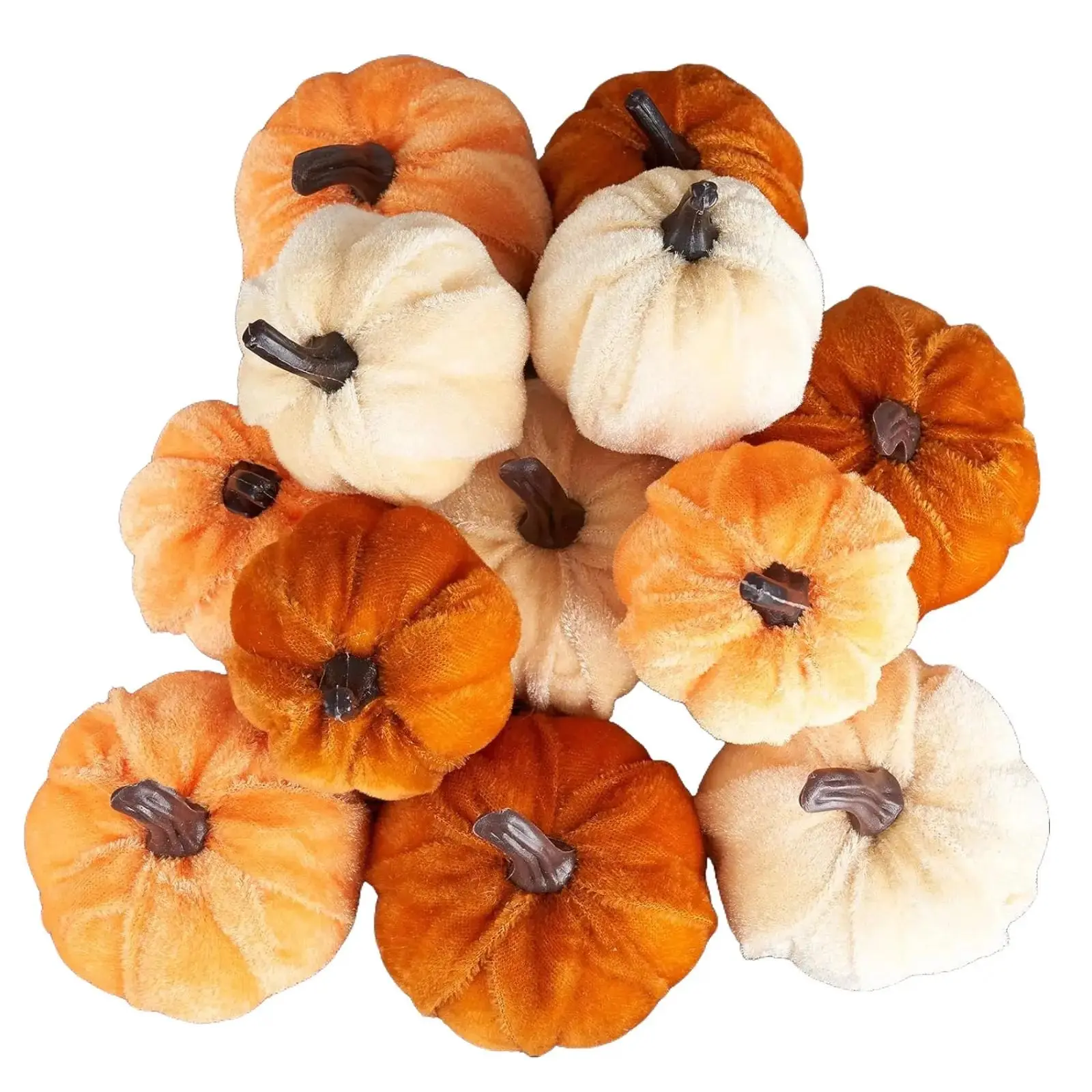 Pumpkin Decor Set 12pcs Faux Velvet Foam Fabric Orange Cream Colors for Fall Farmhouse Harvest Thanksgiving Home Decor