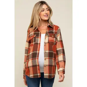 Rust Plaid Maternity Shirt Jacket