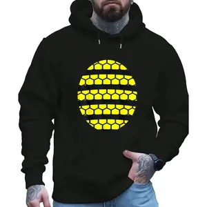 Stylish Black Long Sleeve Hoodie with Vibrant Yellow Honeycomb Pattern for Casual Wear