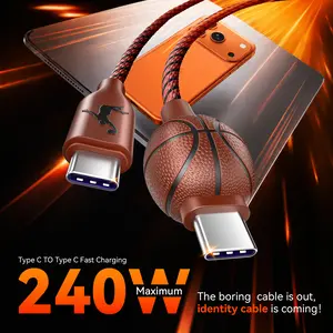 Basketball USB C to USB C Cable, 240W Fast Charge | 50000 Bends SGS Certified Type C Cord for iPhone MacBook, Sports Gift Ideas for Coach Players Team Fans, Birthday Gift for Men Women, 3.3FT, Mobile, Smartphone