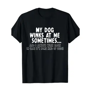 Men'S Funny Dog Lover T-Shirt - "My Dog Always Winks at Me" Humorous Graphic Print, 100% Breathable Relaxed Fit Short Sleeve, Black with White Funny Saying, Lightweight All-Season Casual & Outdoor Shirt for Dog Owners, Machine Washable Pet Apparel