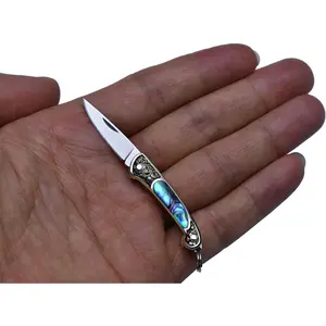 Compact Pocket Knife Keychain for Women, Mini Folding Knife, Tiny EDC Knife, Abalone Shell Handle, Blade Length 1.06", Weighs  9 Grams