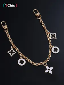 Luxury Monogram-Inspired Bag Charm, Gold Enamel Flower Purse Chain (White/Black), Elegant Chain Strap Extender for Tote Bag Decoration