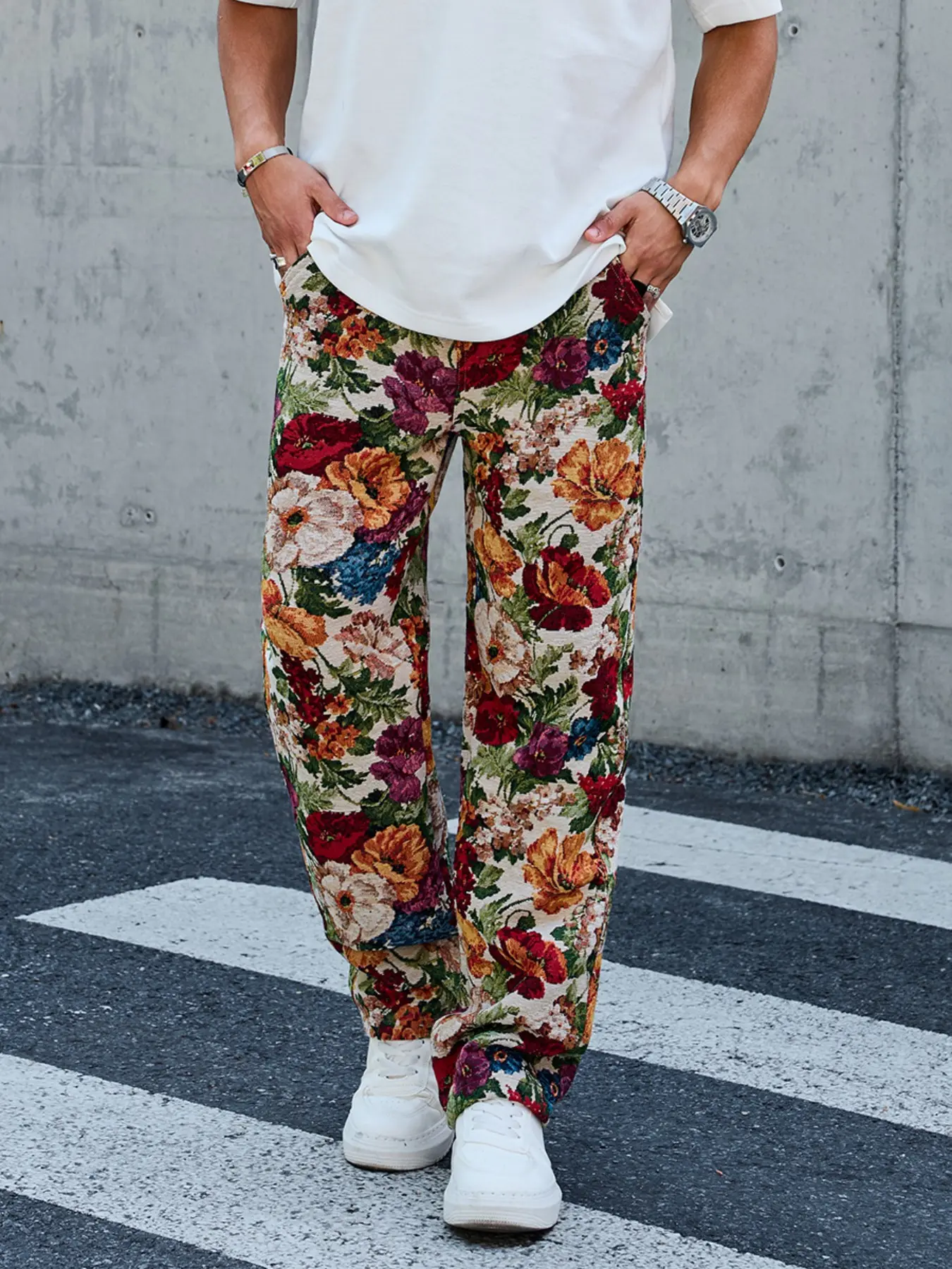 Men's Loose Tropical Hawaiian Floral Print Casual Pants, Y2K Street Style, Comfortable Fashion Design, Ideal for Daily Wear and Vacation