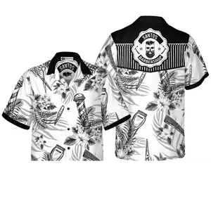 Personalized Name Barber Custom Custom Hawaiian Shirt, Short Sleeve Casual Button Down Shirts Summer Beach Shirt, Tropical Floral Shirt