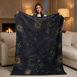 Celestial Stars Blanket – Cozy Moon & Sun Decorative Throw for Bedroom & Living Room, Mystical Home Decor”