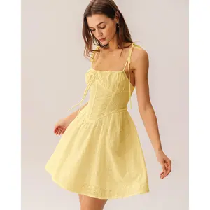 Yellow Ruched Corset Slip Mini Dress