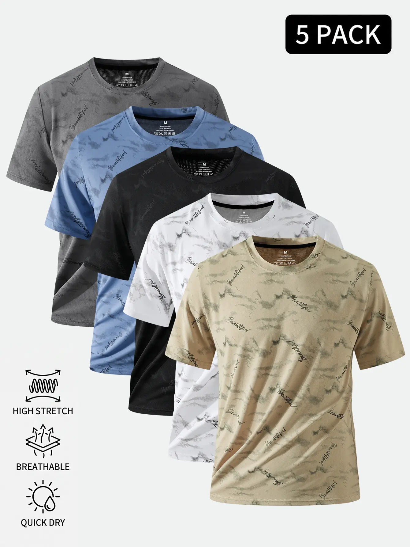 Men’s quick-dry sports T-shirt — breathable, moisture-wicking short sleeves with letter design; suitable for gym, running, and training; lightweight and comfortable; available in multiple colors; ideal for summer casual wear and everyday activities.
