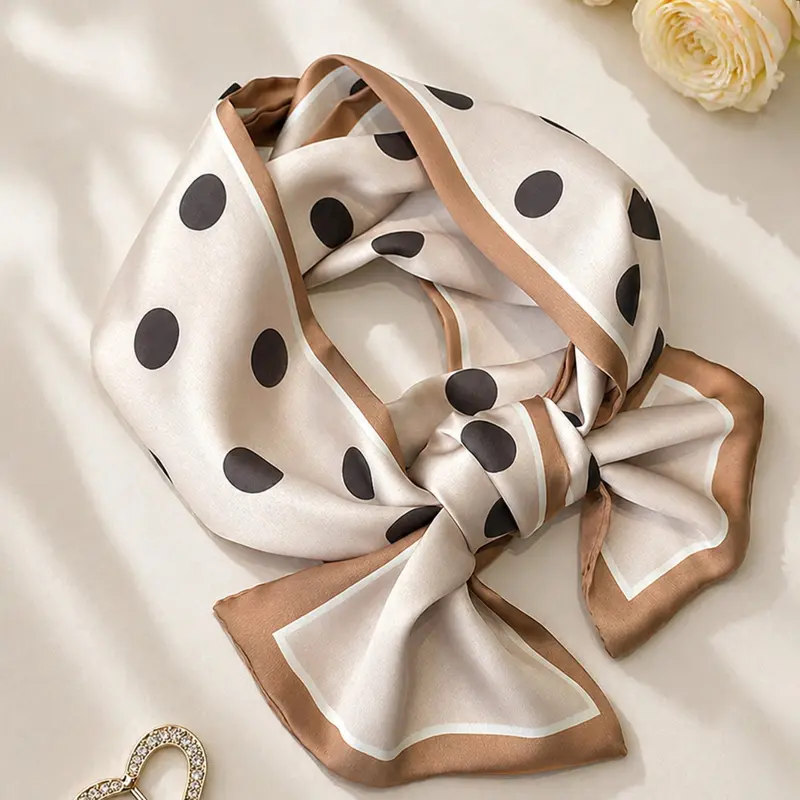 Elegant Polka Dot Satin Square Scarf, Double-Layer Ribbon for Women, Versatile Neck Scarf, Head Wrap, Waist Belt, Handbag Accessory, Fashion Neck Shawl, Neckscarf, Versatile Headscarf
