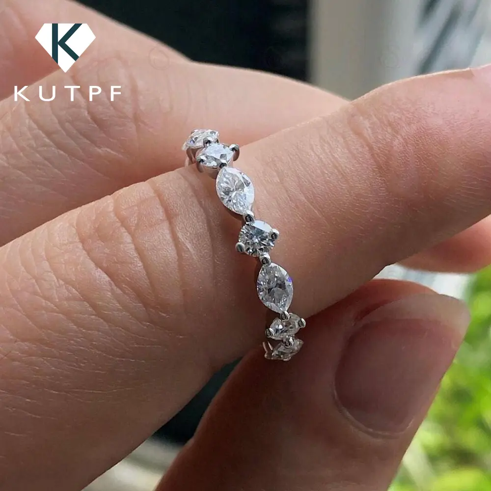 Round Marquise Cut Moissanite Diamond Wedding Rings Half/Full Eternity Band 925 Sterling Silver Stackable Ring for Women Bridal
