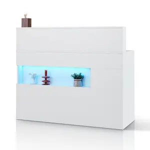 Father's Day Gift VEVOR Reception Desk, 47 Inch Rectangular Front Counter Table, Office Reception Desk with LED Light, 2 Drawers and Power Outlets, for Checkout, Lobby, Beauty Salon and Office, White