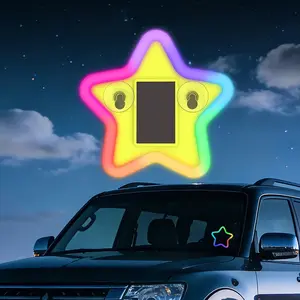 Solar Star Car LED Ambient Light, 7 Color RGB Neon Lamp, Vibration & Light Sensor, Type-C Rechargeable, Suction Cup Decor Light for Car Windshield