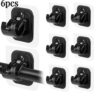 6PCS No Drilling Self Adhesive Curtain Rod Holder Hooks Nail Free Curtain Rod Hooks Curtain Hangers for Bathroom Kitchen Home Bathroom and Hotel (Black)