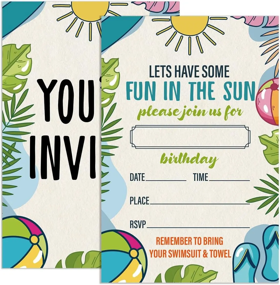 Birthday Invitations Pool Party for Boy with Envelopes, Invites for Birthday Summer Backyard Pool Party, Swimming Party Birthday Invite Cards, Fun in The Sun, 4"x6" Set of 20