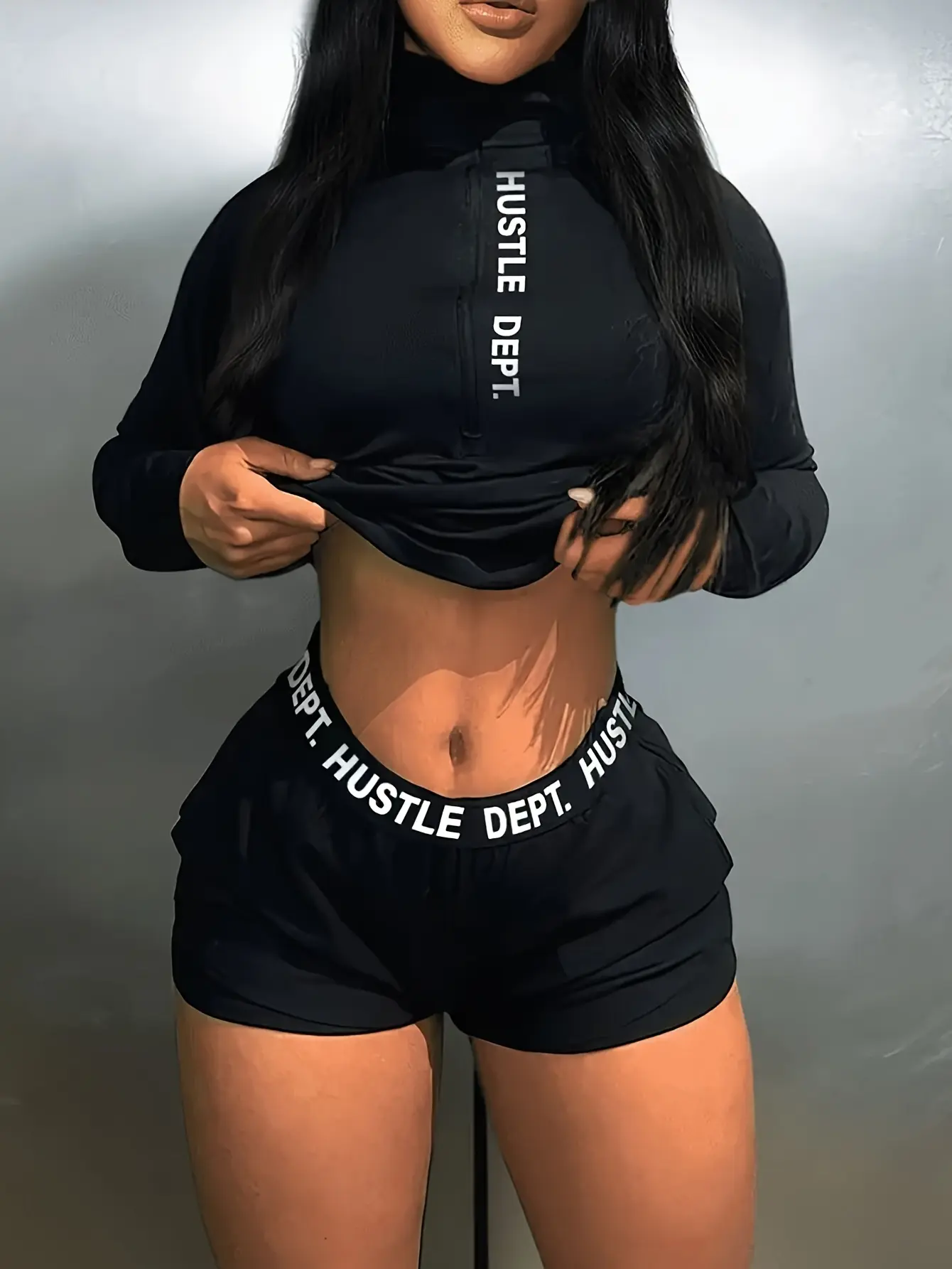 Women's 2-Piece Casual Everyday Set - Longsleeves Half-Zip Sweatshirt, Letter Print Athletic Shorts Loungewear Outfit for Women's Clothes, Knitting