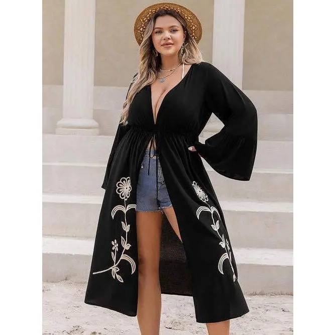 THALIA'S FLARE Floral Drawstring Cardigan