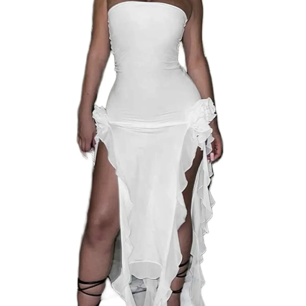 Women Strapless Dress with High side slit on both sides