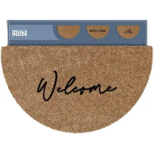 Half Moon Welcome Mat for Front Door and Outdoor Entrance, Large Door Mat Indoor Entrance and Outside Doormat, 30x17, Brown (Welcome)