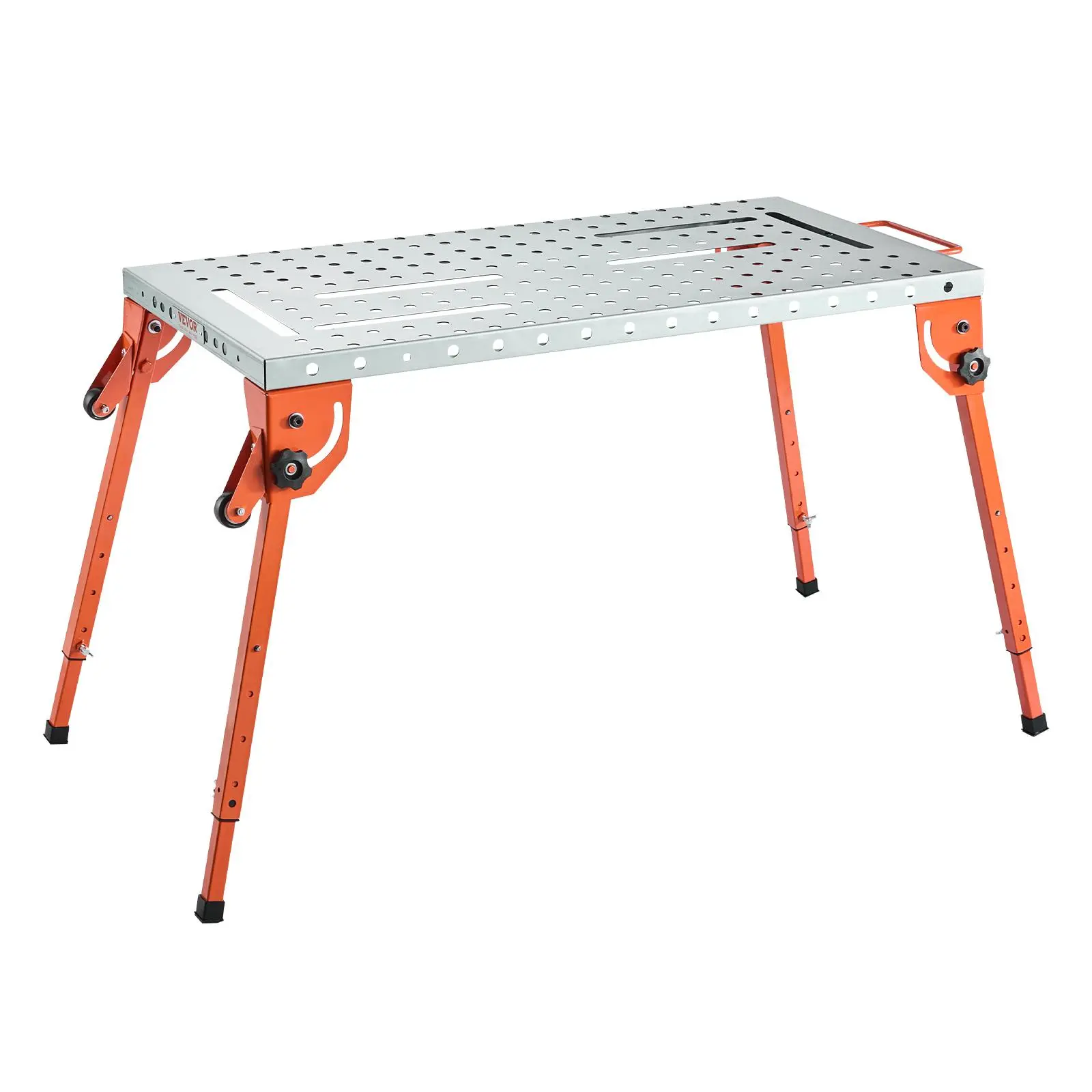 【Summerfinds】VEVOR Foldable Welding Table 44" x 21", 500LBS Capacity Welding Workbench with 4-Level Adjustable Height, Carbon Steel Work Bench with 6 Tool Slots & 0.63" Fixture Holes for Welding Assembly Repair