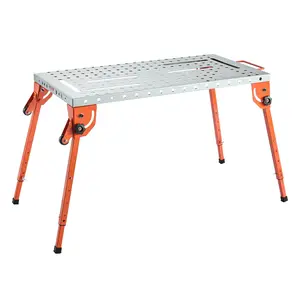 【Summervibes】VEVOR Foldable Welding Table 44" x 21", 500LBS Capacity Welding Workbench with 4-Level Adjustable Height, Carbon Steel Work Bench with 6 Tool Slots & 0.63" Fixture Holes for Welding Assembly Repair