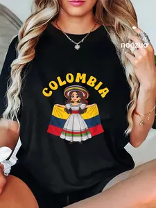 100% Cotton Colombia Colombian Flag Day Hispanic Girl Woman T-Shirt