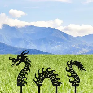 Dragon Design Garden Decoration, 3 Counts/set Creative Dragon Garden Stakes, Decorative Ornaments for Lawn and Patio, Garden Decoration Supplies