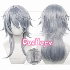 HSR Sunday Cosplay Wig 50cm Long Gray Blue Gradient Wig Cosplay Anime Cosplay Wigs Heat Resistant Synthetic Wigs