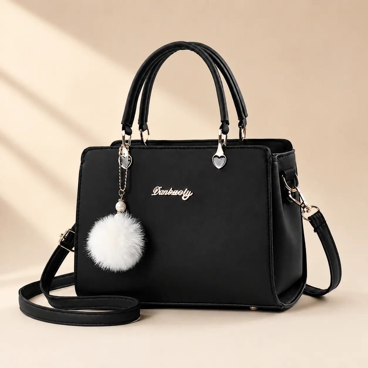 Novel Design Women's Handbag with Furry Ball Pendant, Adjustable Crossbody Purses, Casual Commuter Bag, Mother's Day Gift, Mommy's Essential, Work & Going Out Accessory for Women