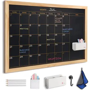36"x24" Large Wooden Framed  Chalkboard Calendar Wall | Monthly Planner & Organizer | 4 Chalk Pencils, Color Chalk Set,  Hook, Wipe & Detachable Pen Holder | , Office, Classroom