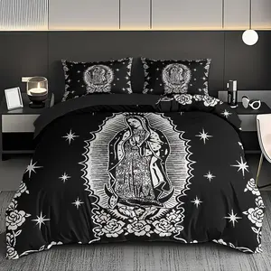 2/3 PCS Virgin Mary Prayer Theme Decorative Duvet Cover Set, Skin-Friendly Breathable Bedding Set (1* Duvet Cover +1/2* Pillowcase, No Filling), Suitable For All Year Round! Machine-Washable, Valentine'S Day Gift For Family And Friends!