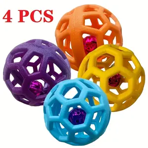 4 Pcs Interactive Dog Toy Food Leakage Geometric Hollow Ball,Plastic Rubber Interactive SnackCleaning Teeth Grinding Durable Dog Toy,Suitable For Small And Medium-sized Dogs, WithoutBattery