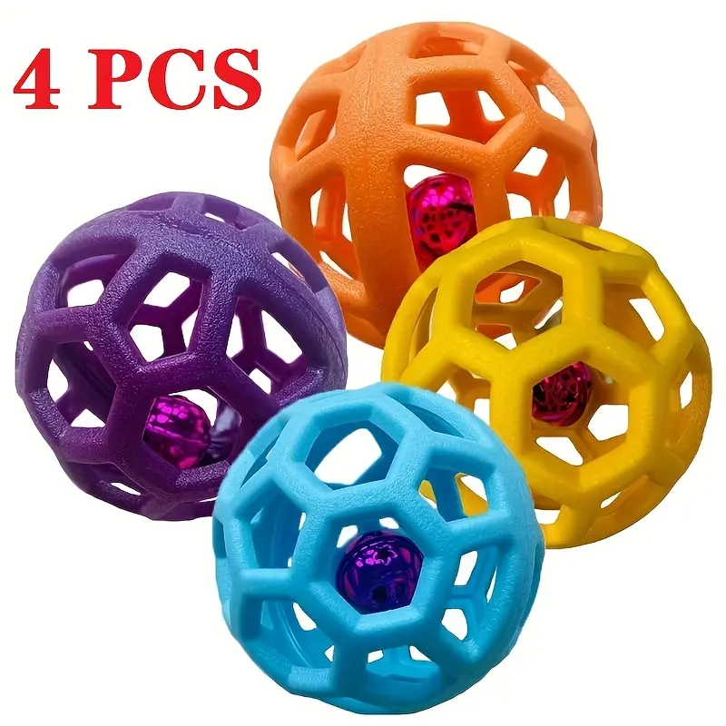 4 Pcs Interactive Dog Toy Food Leakage Geometric Hollow Ball,Plastic Rubber Interactive SnackCleaning Teeth Grinding Durable Dog Toy,Suitable For Small And Medium-sized Dogs, WithoutBattery