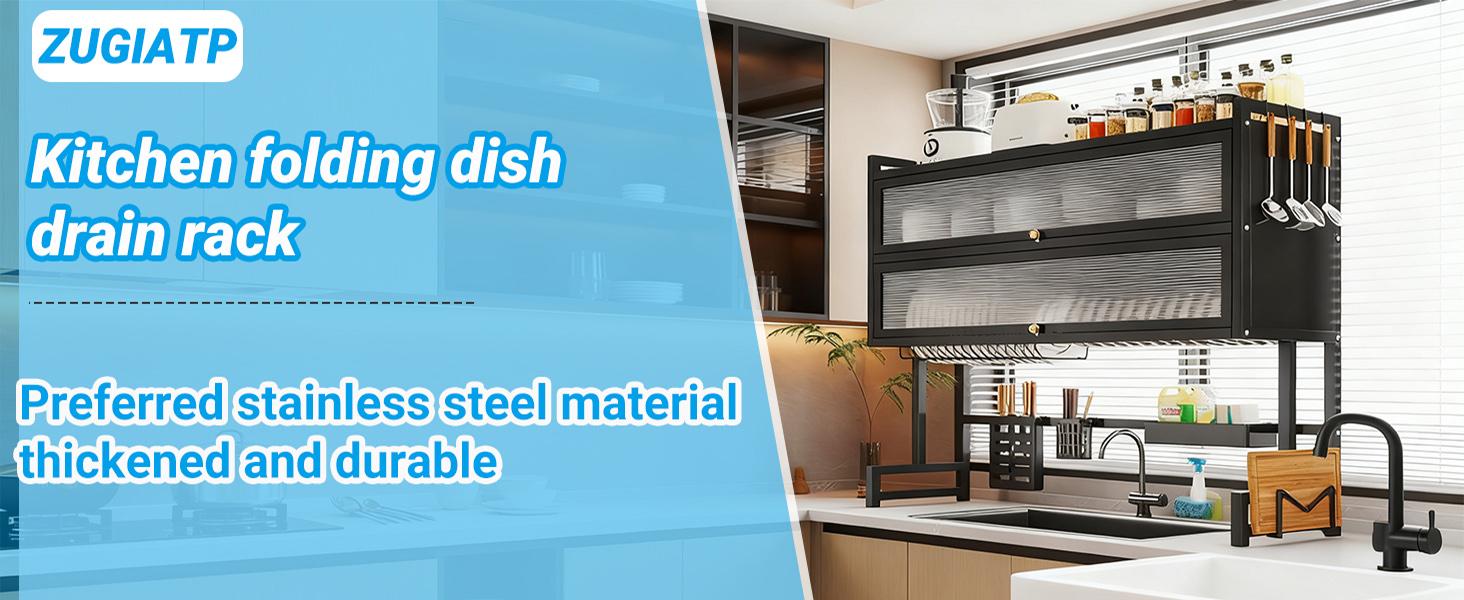 GUYGU 3-Tier Over Sink Dish Rack with Dustproof Cover, Space-Saving Kitchen Organizer, Rustproof Carbon Steel Dish Drying Rack with Drain Tray, Adjustable No-Drill Over Sink Shelf for Dishes, Bowls, Utensils, Matte Black Kitchen Storage GUYGU 3-Tier Over Sink Dish Rack with Dustproof Cover, Space-Saving Kitchen Organizer, Rustproof Carbon Steel Dish Drying Rack with Drain Tray, Adjustable No-Drill Over Sink Shelf for Dishes, Bowls, Utensils, Matte Black Kitchen Storage
