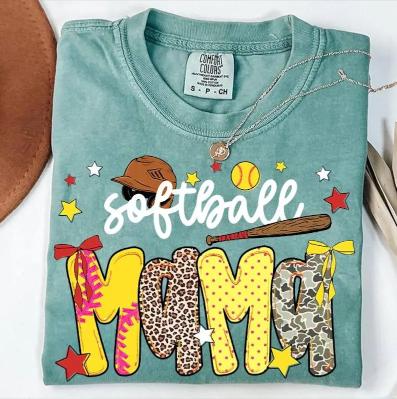 Comfort Colors® Preppy Softball Mama Tshirt, Softball Stripes Leopard Pink Tshirt, Camo Softball Distressed Varisty , Game Day Softball , Dots,