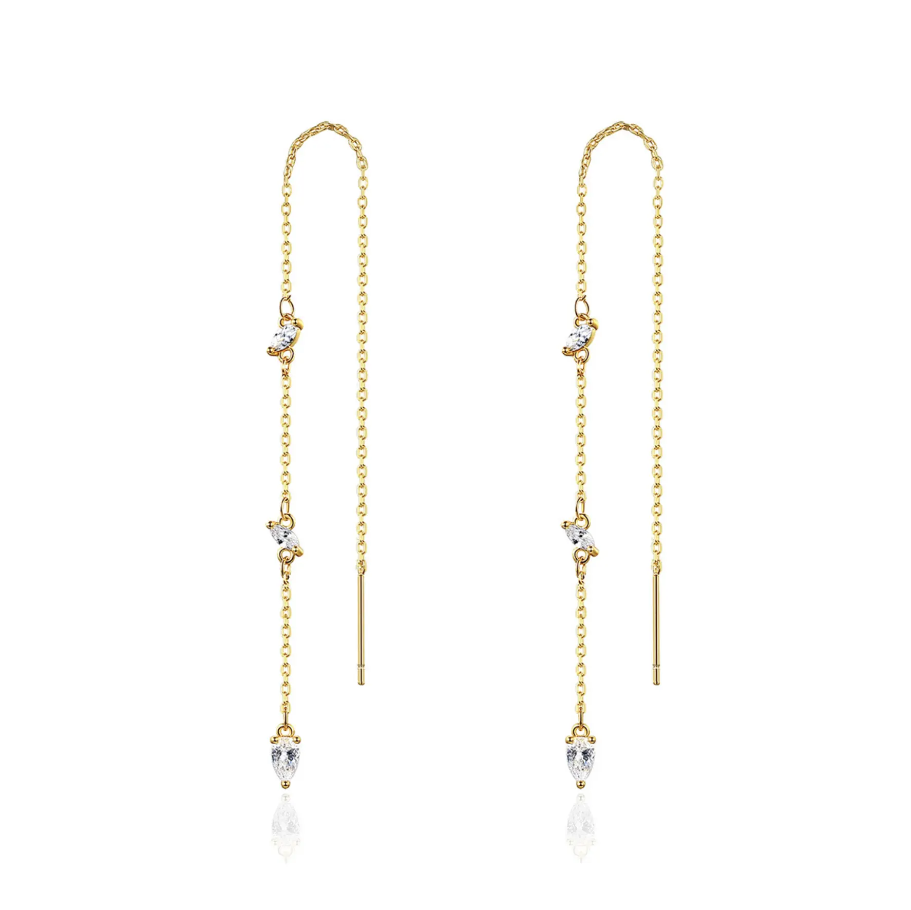 Cuafufu 130mm Statement Drop Earrings with Cubic Zirconia – Fashionable Long Chain Threader Earrings for Women, Lightweight Hypoallergenic