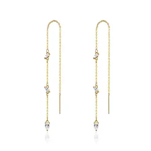 Cuafufu 130mm Statement Drop Earrings with Cubic Zirconia – Fashionable Long Chain Threader Earrings for Women, Lightweight Hypoallergenic