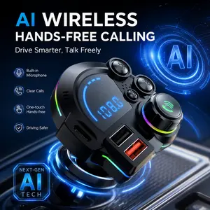 Bluetooth 5.3 FM Transmitter, Bluetooth Car Adapter with PD 30W & USB Fast Charger, Colorful RGB Light, Hands-Free Calling, Bass Music Player for All Vehicles