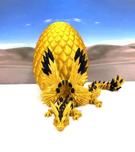 Crystal Winged Dragon and Dragon Egg, 3D Printed Dragon with Wings, 8" Articulated Gold and Black Winged Dragon, Fidget ADHD Autism Toy Decor Magical