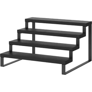 Wood Display Risers, 4 Tier 13.4IN Perfume Organizer Shelf with Metal Legs, Large Wooden Cupcake Stand Holder, Display Shelf Stand for Figures, Party, Makeup, Dessert Shelves for Party, Black