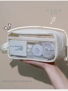 Style Transparent Pencil Case, Waterproof Large Capacity Portable Stationery Bag, Cute Transparent Storage Bag for Students Daily Use