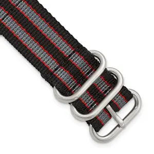 Two-Tone Striped Watch Band in Nylon with Stainless Steel Buckle, 22mm