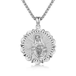 Virgin Mary Necklace Jewelry Miraculous Medal Pendant Necklace Gifts for Women Men Anniversary Graduation Christmas Birthday Valentine's Day Mothers Day Religion Faith