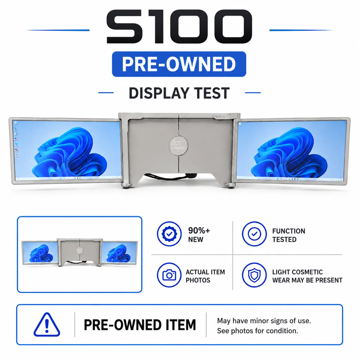Refurbished S100 11.6" Laptop Screen Extender Dual Monitor, 1080P FHD IPS Triple Screen Portable Monitor, Single-Cable Laptop Monitor Extender for 13"-16.5" Windows & Mac Laptops – Excellent Condition