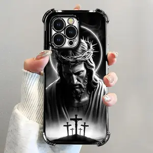 Suitable for [iPhone 16 Pro Max] Jesus transparent protective four-corner air cushion anti-fall mobile phone case transparent mobile phone case four-corner protective case 995
