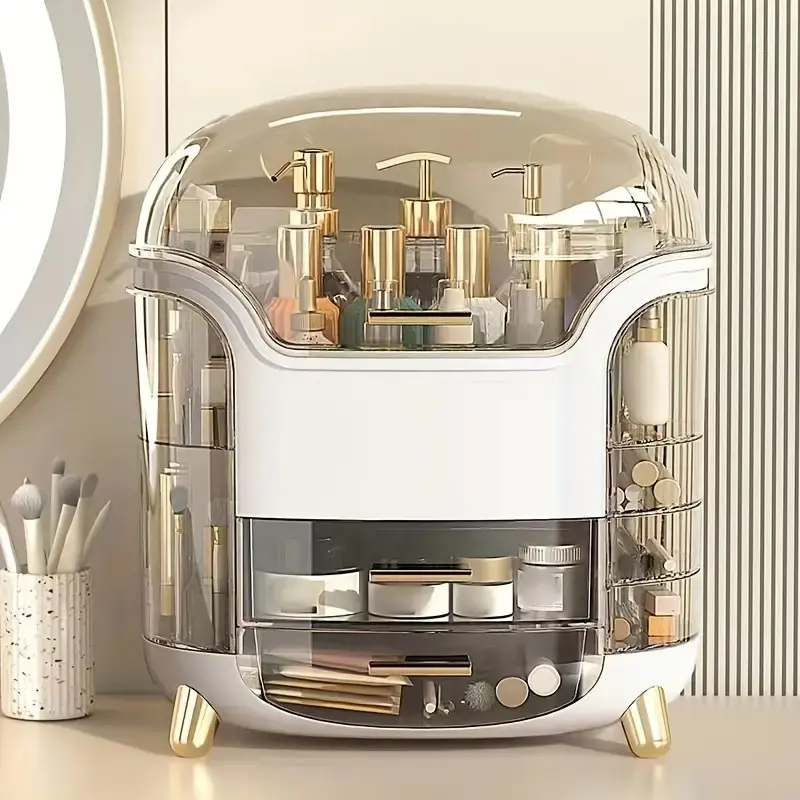 Clear Multi-Grid Large-Capacity Cosmetic Storage Box with Drawer - Durable, Dustproof, Multifunctional, Eco-Friendly Makeup Organizer for Adults’ Home Bedroom Vanity Dresser Table, Gift