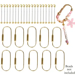 30/15pcs Hexagon Keyring Set With Beadable Bars, Keychain Accessories For DIY Keychains, Holiday Gift, Birthday Gift
