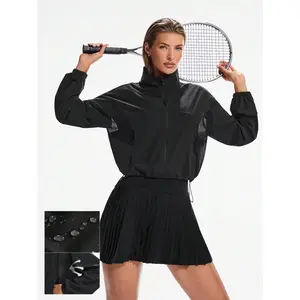 GLOWMODE Water-Resistant Lightweight Tennis Underarm Back Mesh Panel Adjustable Hem Waist Length Jacket Workout Traning Tennis