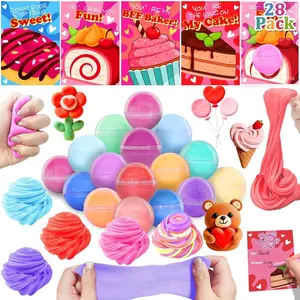 28 Pack Valentines Day Gifts for Kids Classroom Butter Slime with Valentines Day Cards for Kids School Stress Fidget Relief Toys for Valentines Party Favors Class Toddles Boys Girls Exchange Prizes