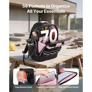 Tool Backpack, 56 Pockets, Heavy-duty Tools Storage Organizer Work Bags with Laptop Compartment & Molded Base, Electrician Jobsite Backpack for Electrician, Repairman, and HVAC Techs