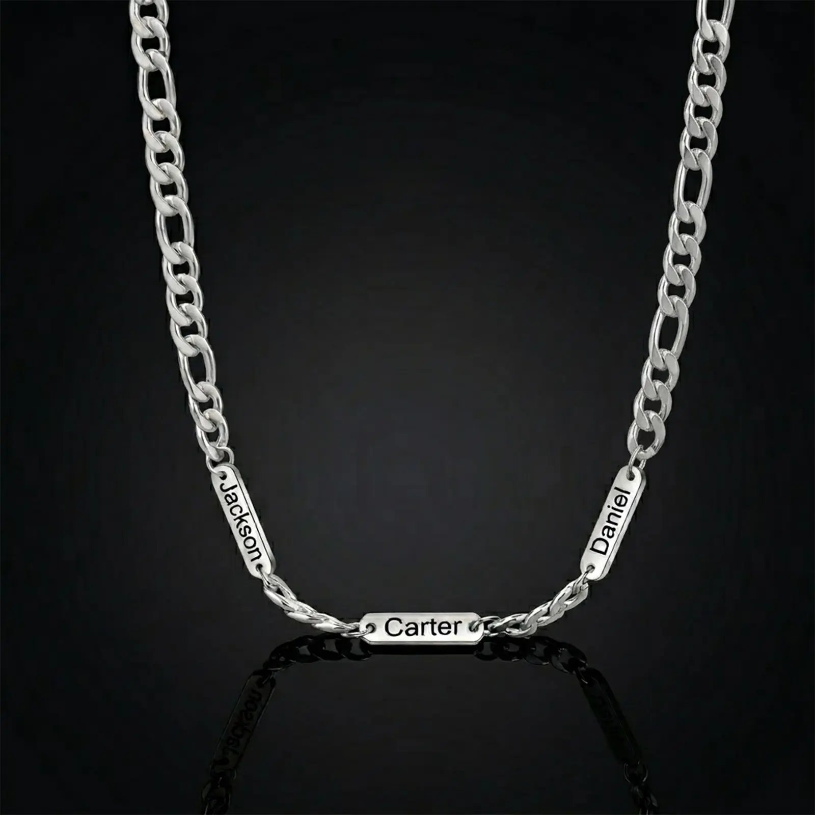 KISSYAN Personalized Stainless Steel Figaro Chain Necklace - 50cm + 5cm Extension, DIY Name Engraved Men's Accessory, Customizable Name Necklace, Cool Dad Gift for Father's Day, Men's Accessories, Cool Gifts For Guys, Customizable Necklaces